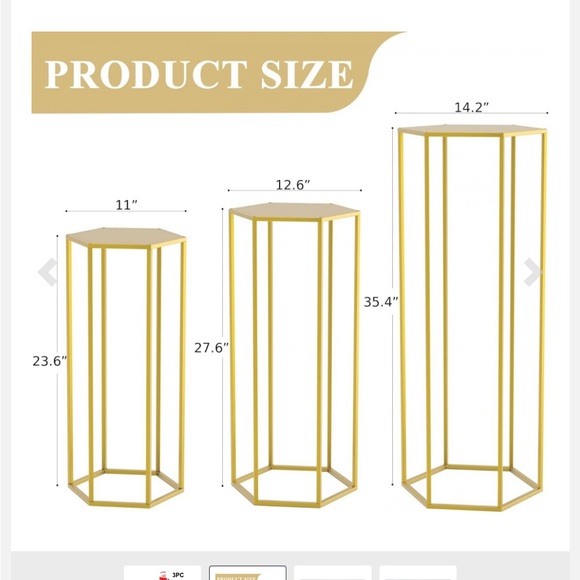 3-Piece Gold Hexagon Pedestal Stands – Event & Cake Display Set - Picture 2 of 4